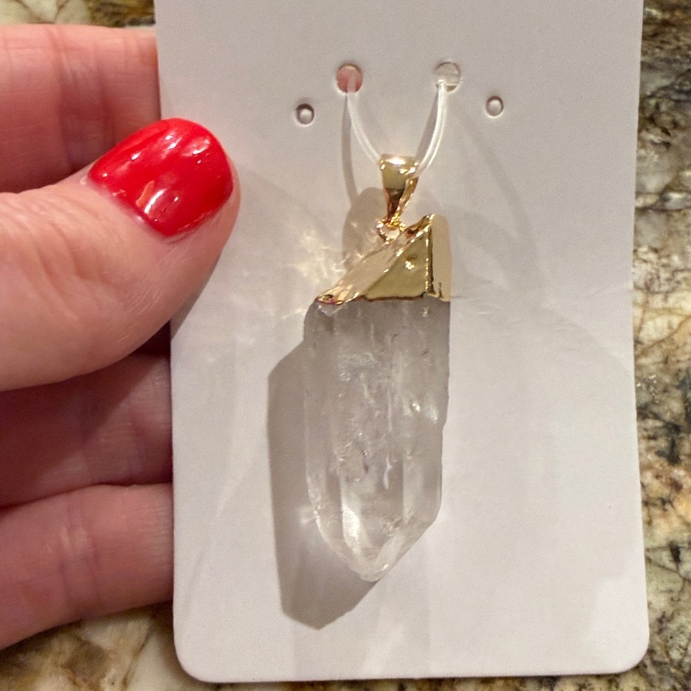 Gold and Clear Quartz Pendant Necklace